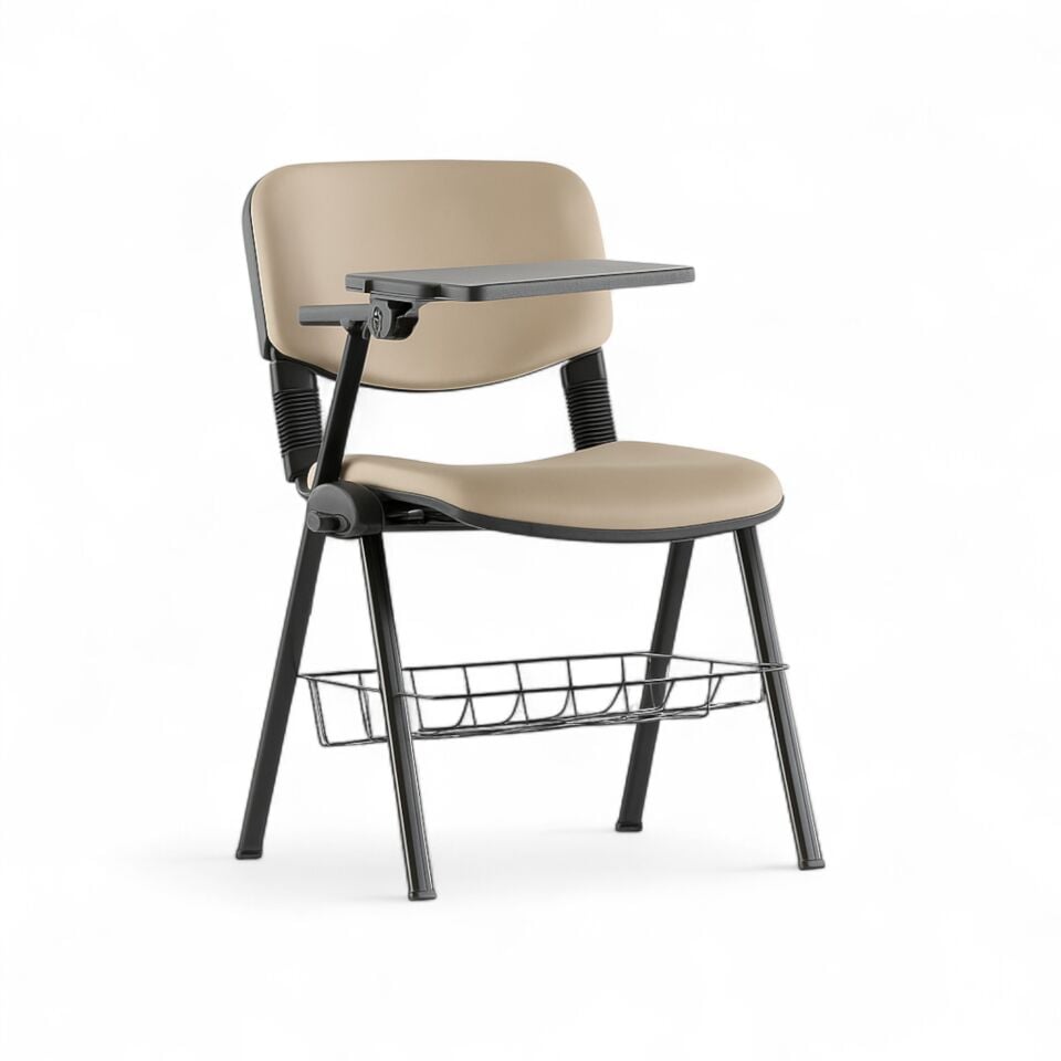 Form Krem Deri Tablalı Ofis Koltuğu