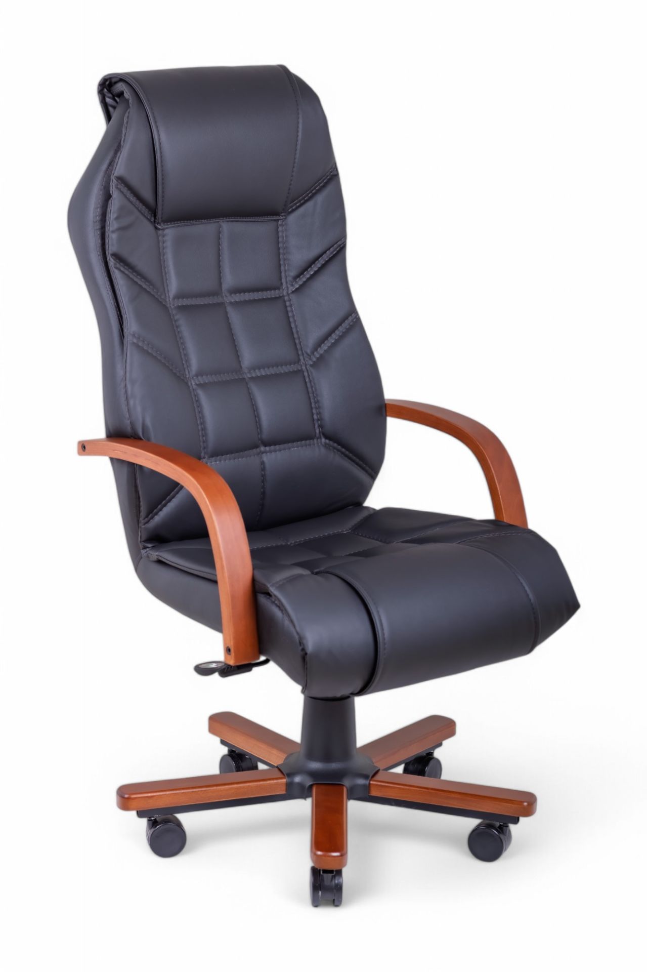 WICK Ahşap Siyah Deri Makam Koltuğu