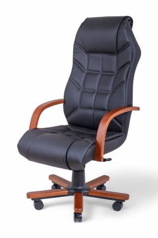 WICK Ahşap Siyah Deri Makam Koltuğu