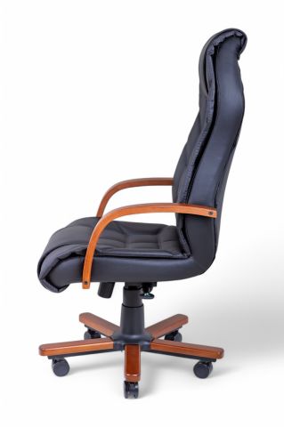 WICK Ahşap Siyah Deri Makam Koltuğu