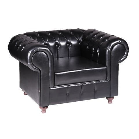 Chester Tekli Siyah Deri Kanepe