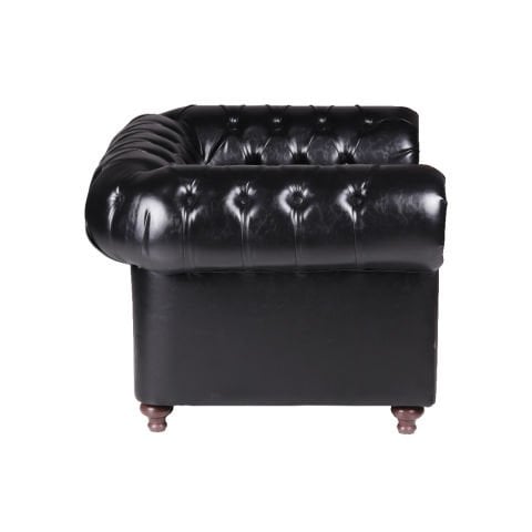 Chester Tekli Siyah Deri Kanepe