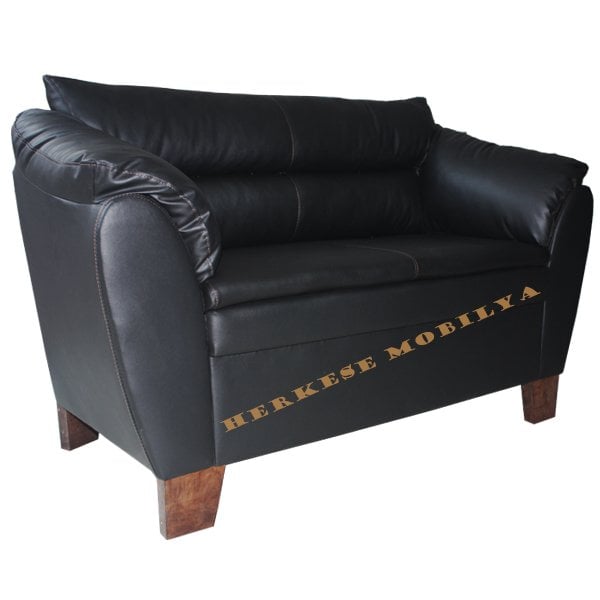 Roza Siyah Deri Ofis Kanepesi