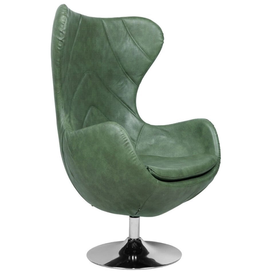 Egg Yeşil Deri Berjer Bekleme Koltuğu Tepsi Ayak