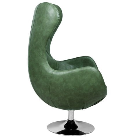 Egg Yeşil Deri Berjer Bekleme Koltuğu Tepsi Ayak