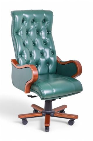 Noir Chester Yeşil Deri Yönetici Koltuğu