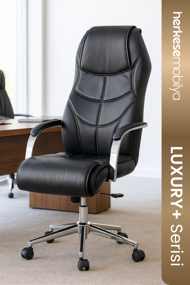 Aron Siyah Deri Yönetici Koltuğu