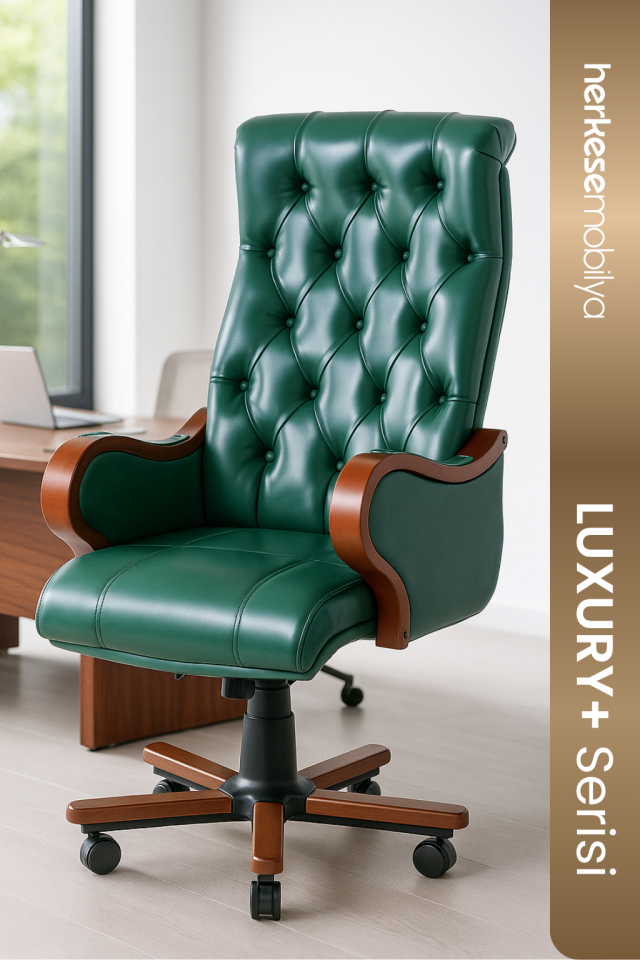 Noir Chester Yeşil Deri Yönetici Koltuğu