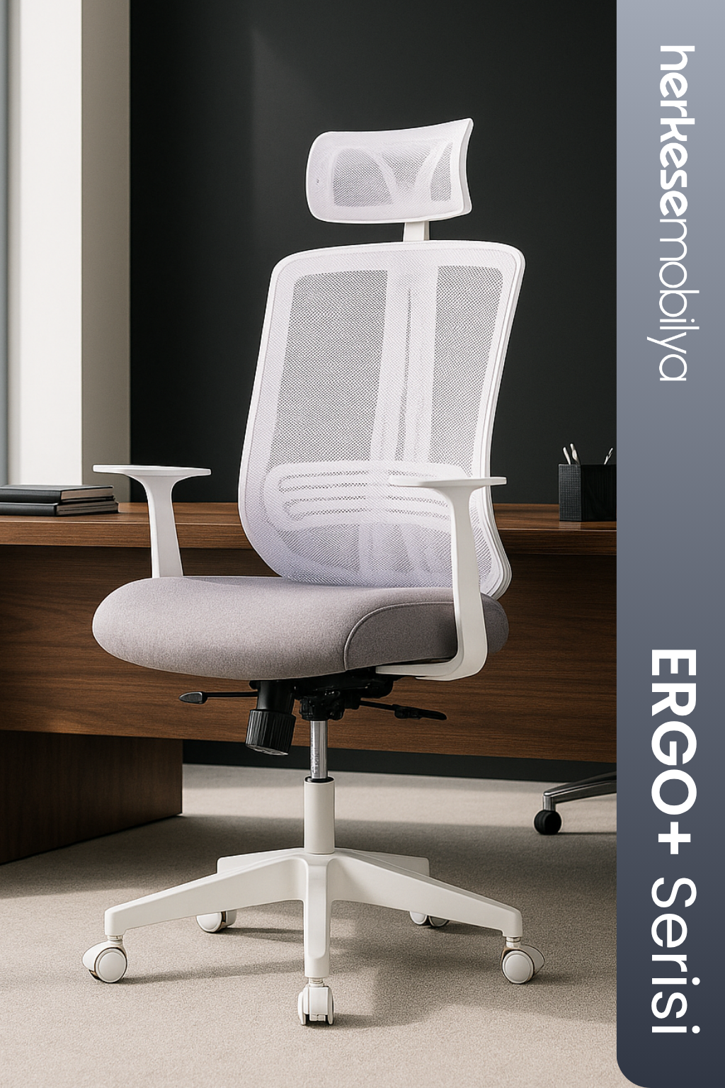 Paris Beyaz Fileli Yönetici Koltuğu