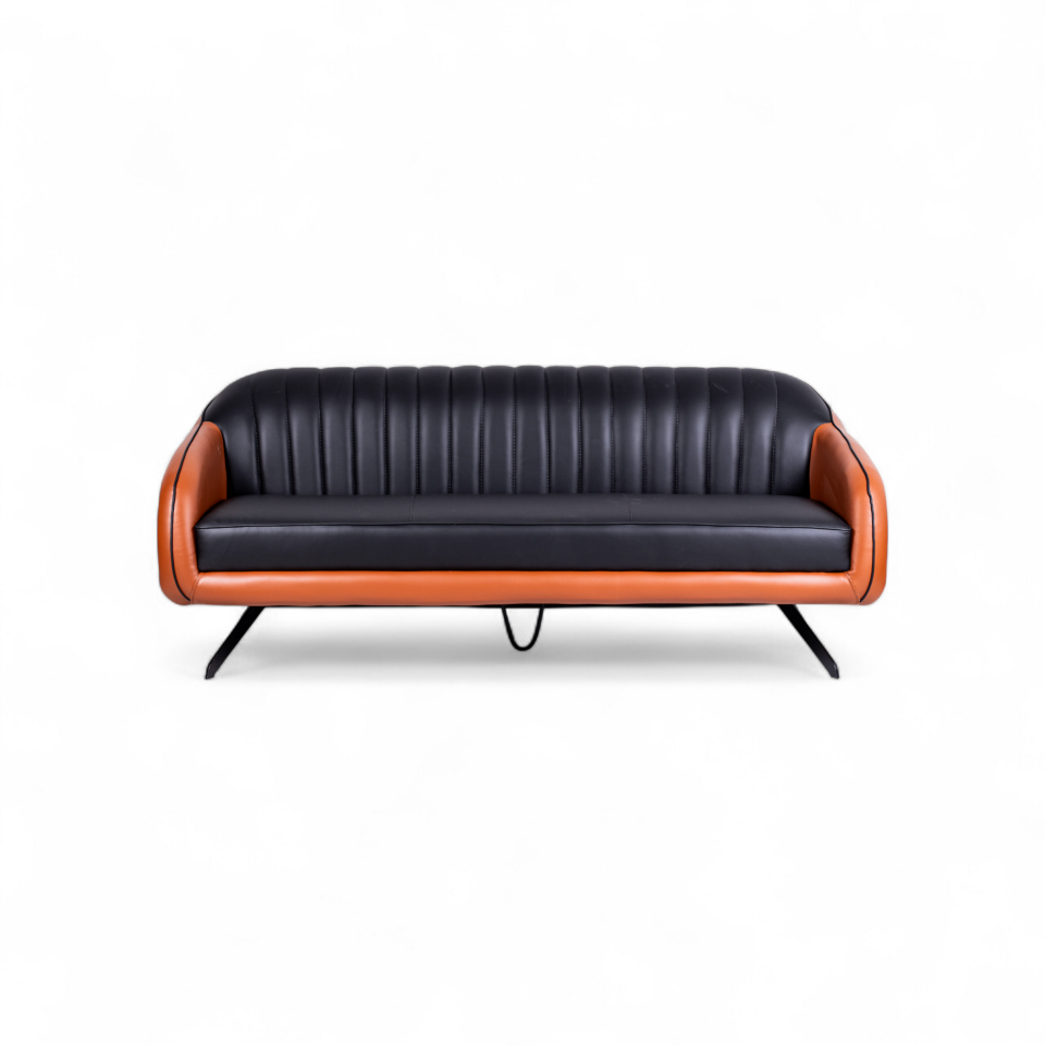 Holly Kahverengi & Siyah Deri Üçlü Kanepe