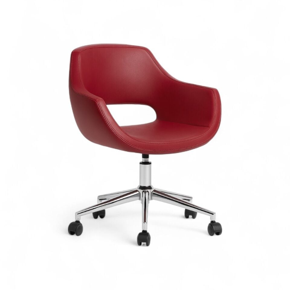 Wave Kırmızı Deri Ofis Çalışma Koltuğu