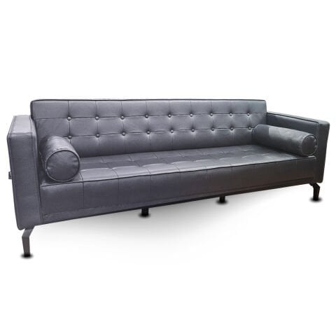 Manhattan Siyah Deri Üçlü Ofis Kanepesi