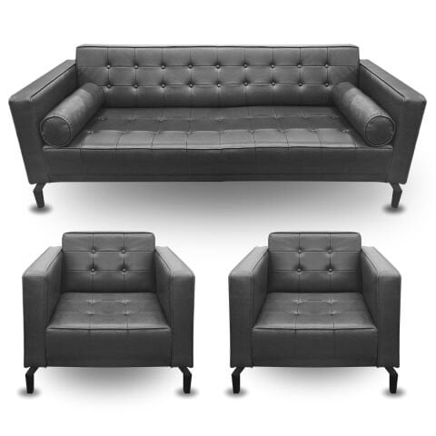 Manhattan Siyah Deri Ofis Oturma Grubu