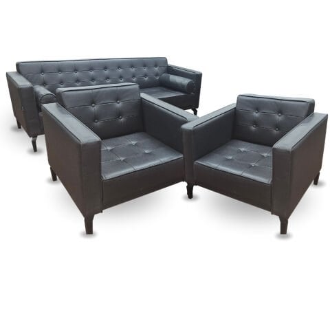 Manhattan Siyah Deri Ofis Oturma Grubu