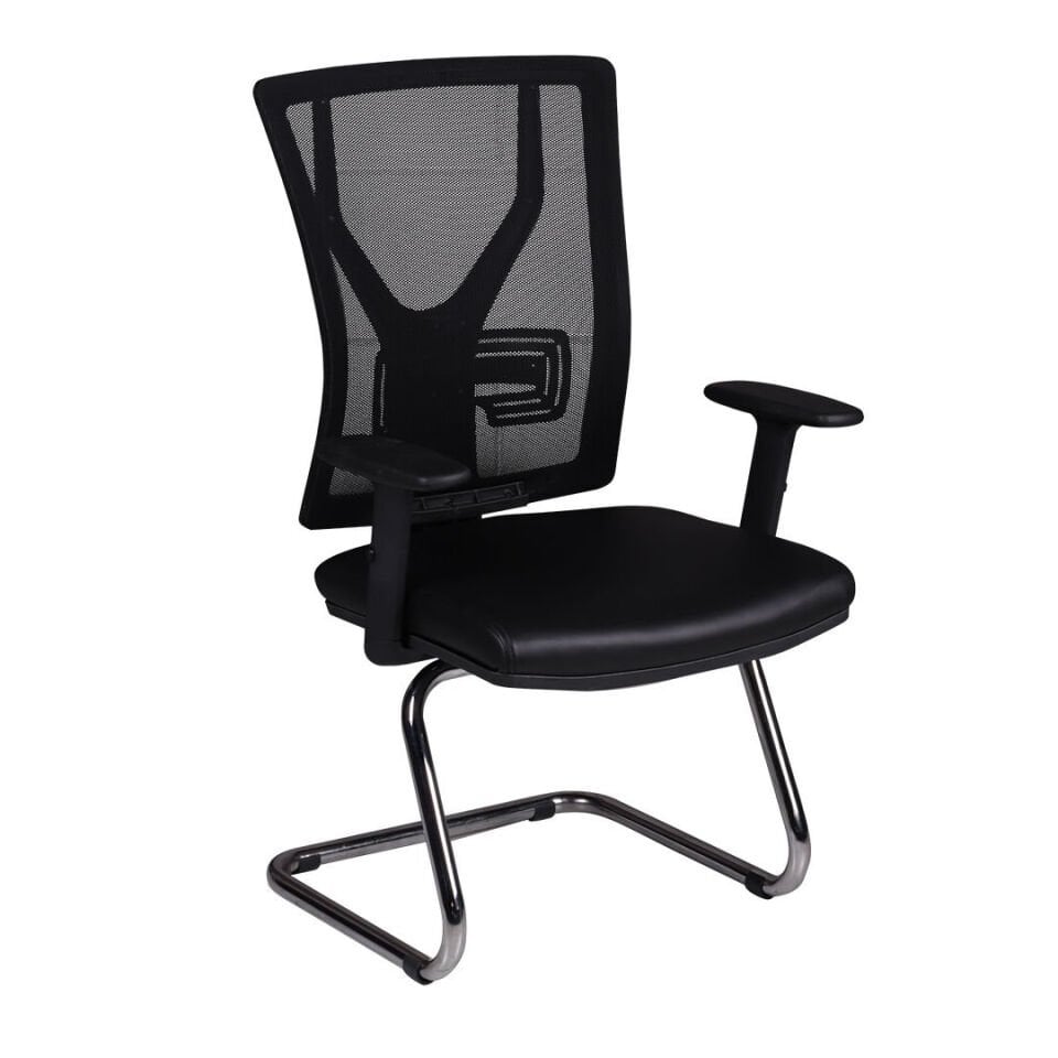 D-54 Misafir Koltuğu Oturak Siyah Deri Sırt Siyah File