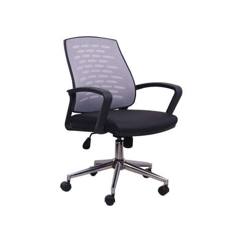 Pole Gri Fileli Ofis Çalışma Koltuğu Krom Ayak