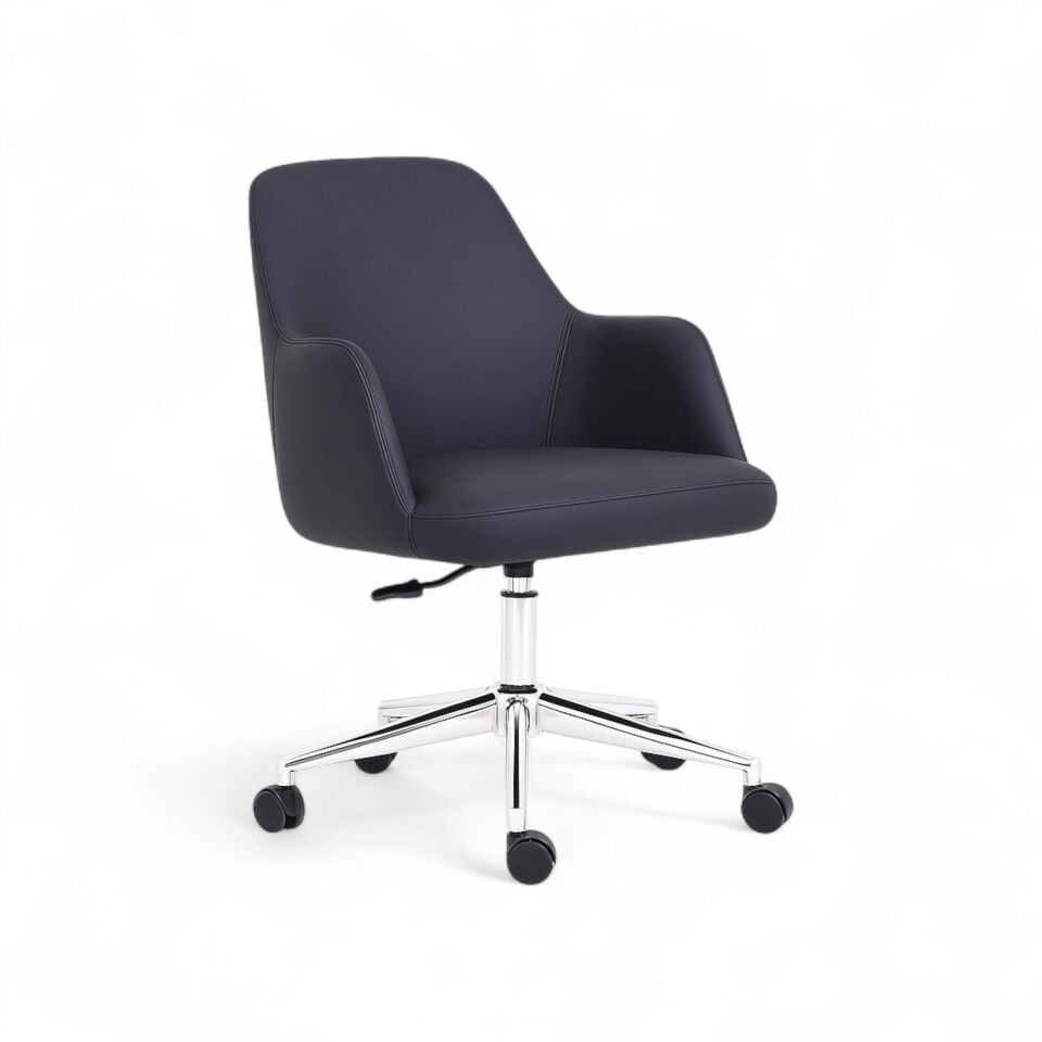 Case Antrasit Deri Ofis Çalışma Koltuğu Krom Ayak