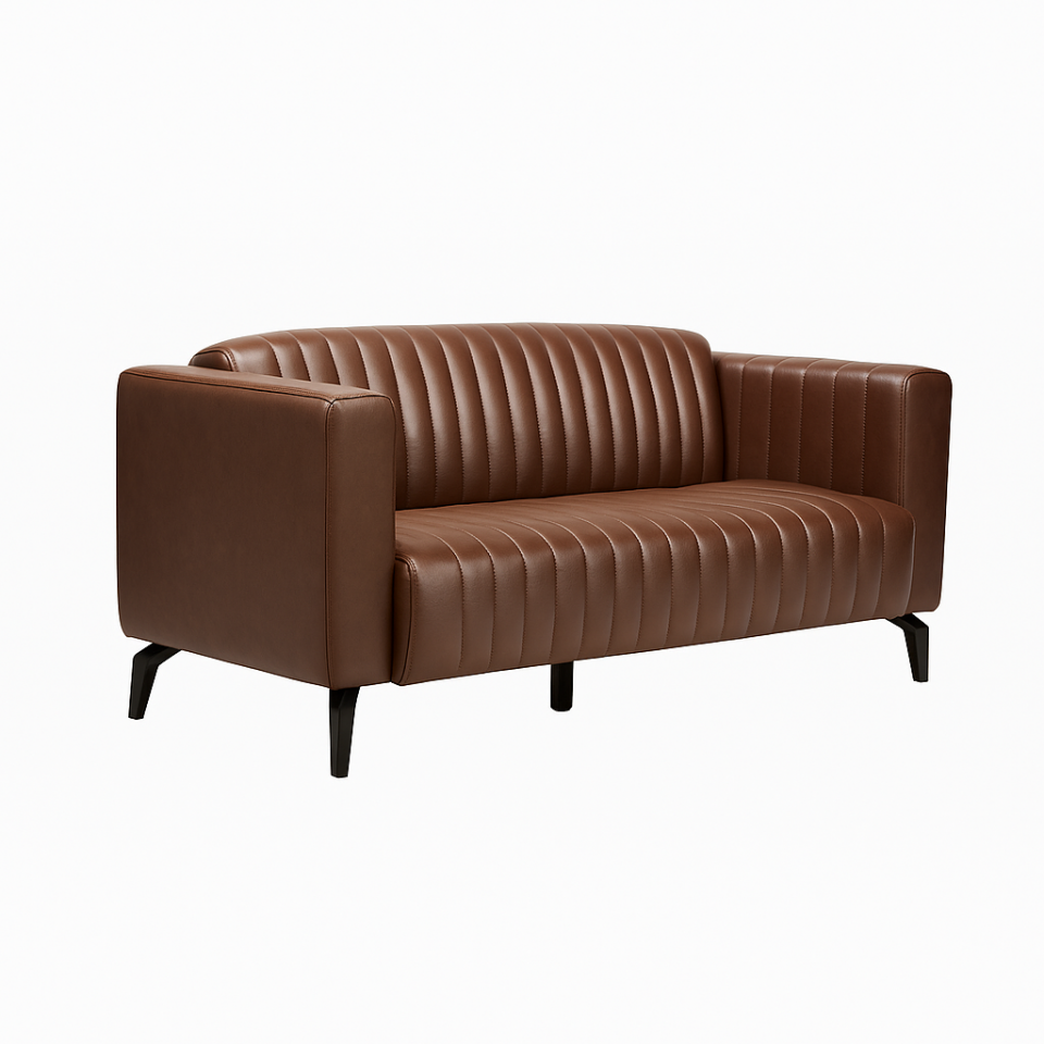 Harry Kahverengi Deri İkili Ofis Kanepesi Bekleme Koltuğu