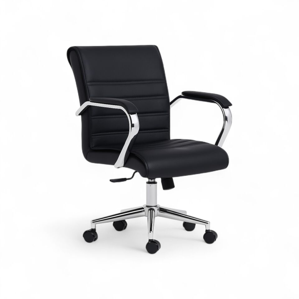 Anfibi Siyah Deri Ofis Çalışma Koltuğu