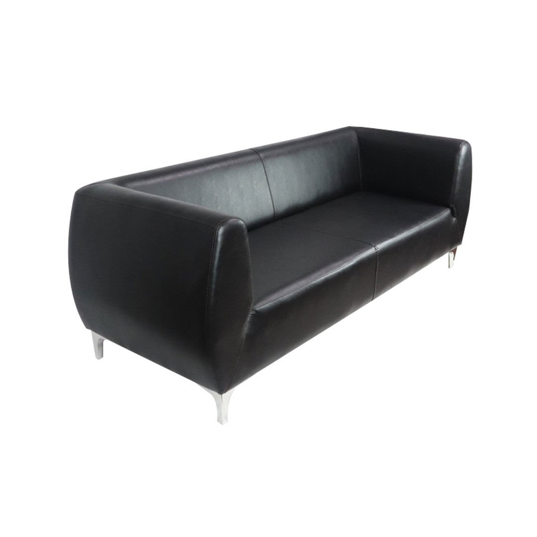 Noir Elegance Siyah Deri Üçlü Ofis Kanepesi