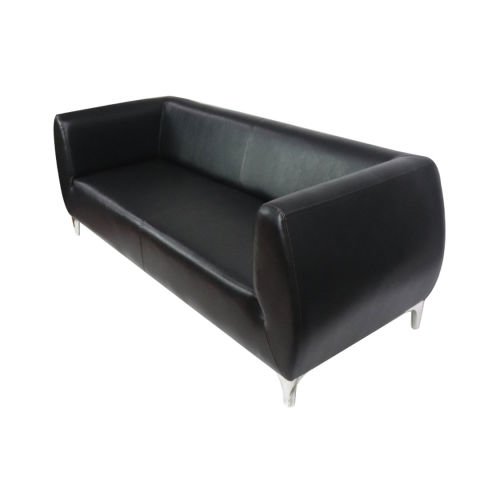 Noir Elegance Siyah Deri Üçlü Ofis Kanepesi
