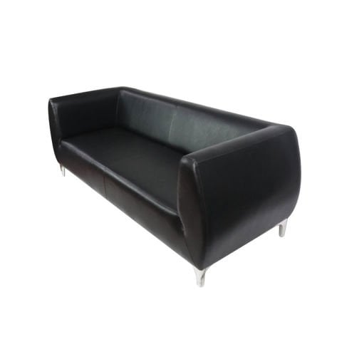 Noir Elegance Siyah Deri Üçlü Ofis Kanepesi